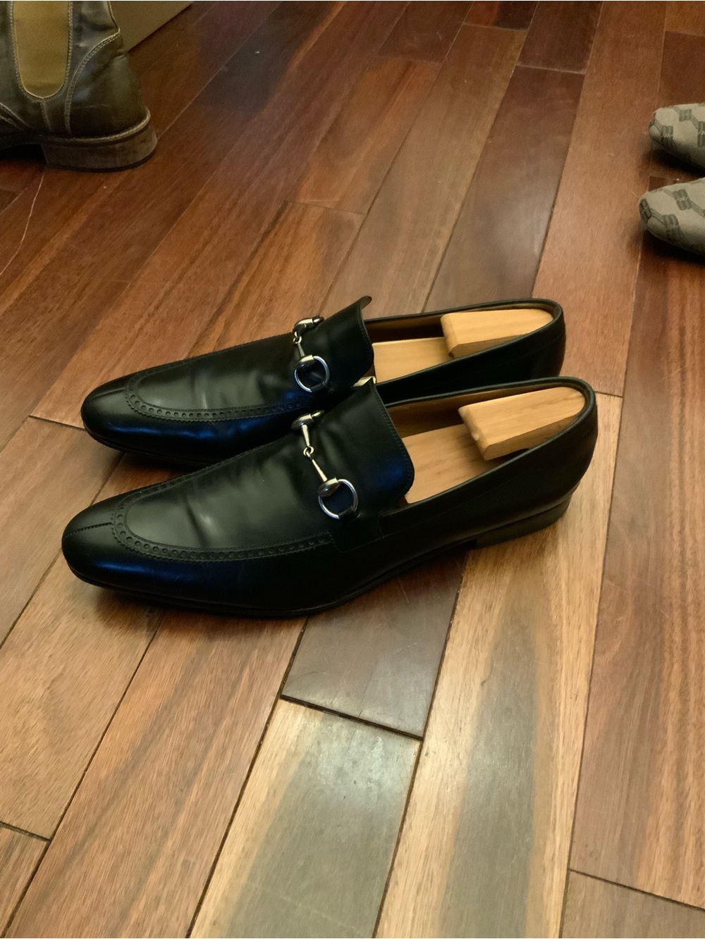 Men’s Gucci Black Leather Horsebit Loafers Size 9.5 - Picture 2 of 7
